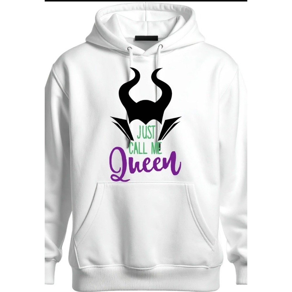 Disney Maleficent "Just Call Me Queen" Hoodie White Adult Gildan Large